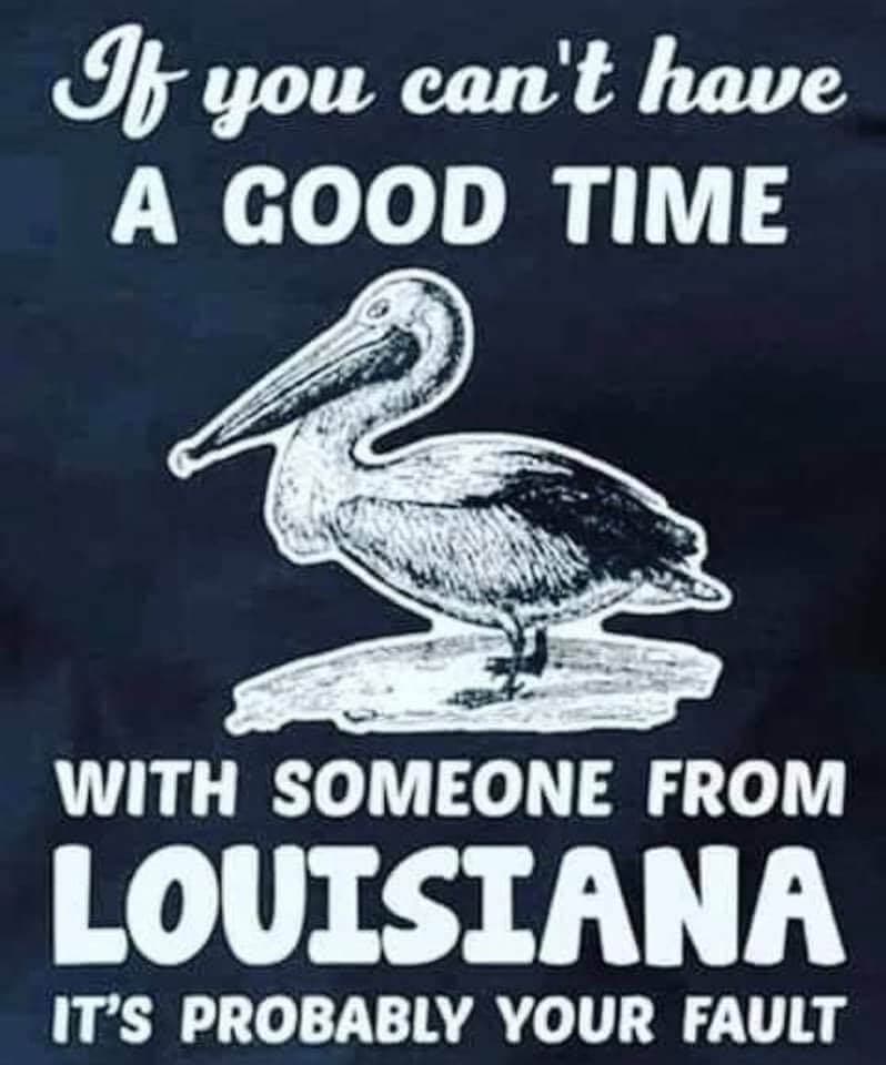 T-shirt design featuring a pelican and the text about having a good time with someone from Louisiana.